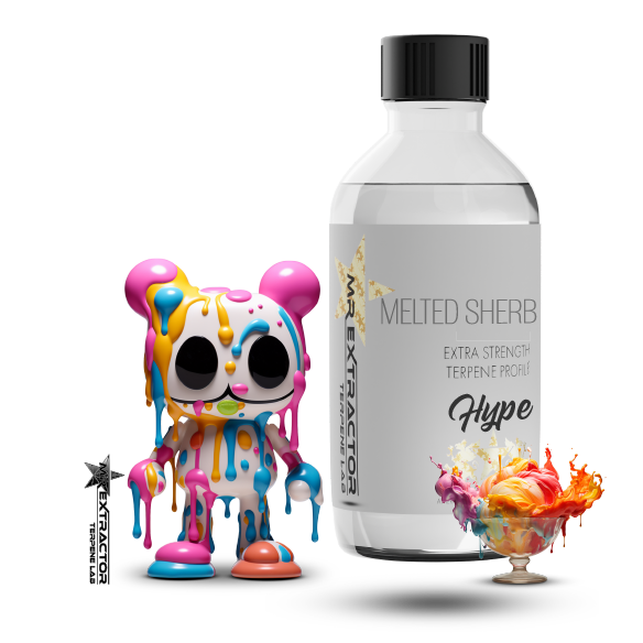 Mr Extractor's "Melted Sherb" Terpenes: Sunset Sherbet meets Gelato with sweet and cheesy hints.