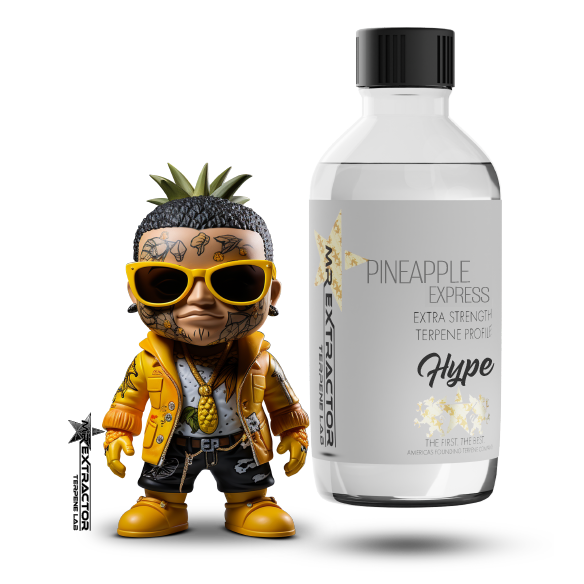 Mr Extractor's "Pineapple Express" Terpenes: Concoction of Trainwreck and Hawaiian, revealing bright citrus and pineapple aromas.